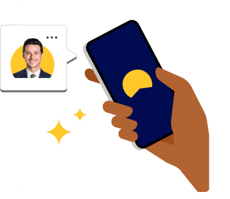 an illustration of someone using the New Wealth Capital Management app to speak with a financial advisor